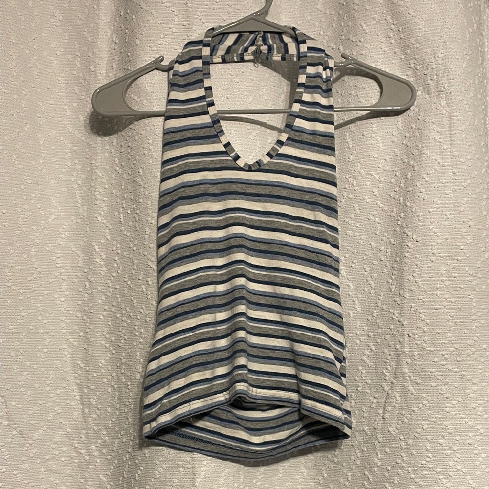 Navy and White Striped Halter Tank Top